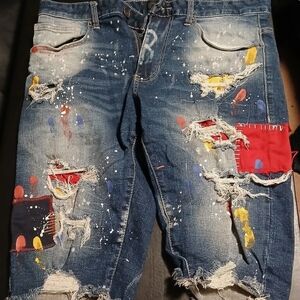 Decibel Dark Blue Shorts Size 34 Men's Cotton With Distressed look With Paint